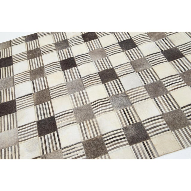 Contemporary Leather/Wool Patch Rug in Earthy Tones For Sale In New York - Image 6 of 7