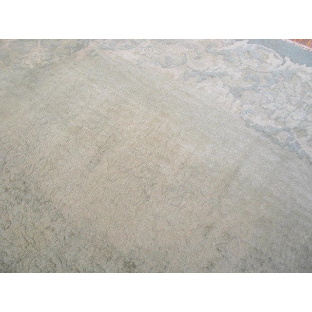 1930s Gray Green Open Field Foliate Antique Chinese Art Deco Knotted Wool Rug For Sale - Image 4 of 8