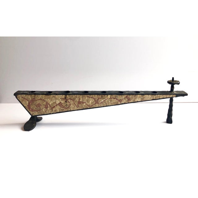 David Palombo, Brutalist Hand Forged Iron Mosaic Sculpture Menorah Israeli David Palombo, c.1950s For Sale - Image 10 of 10