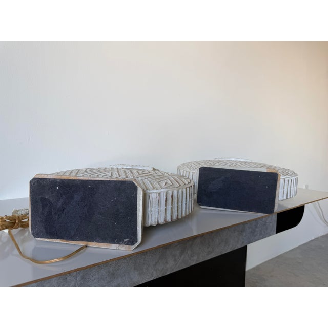 1980’s Vintage Postmodern Geometric Plaster Table Lamps – A Pair For Sale - Image 12 of 13