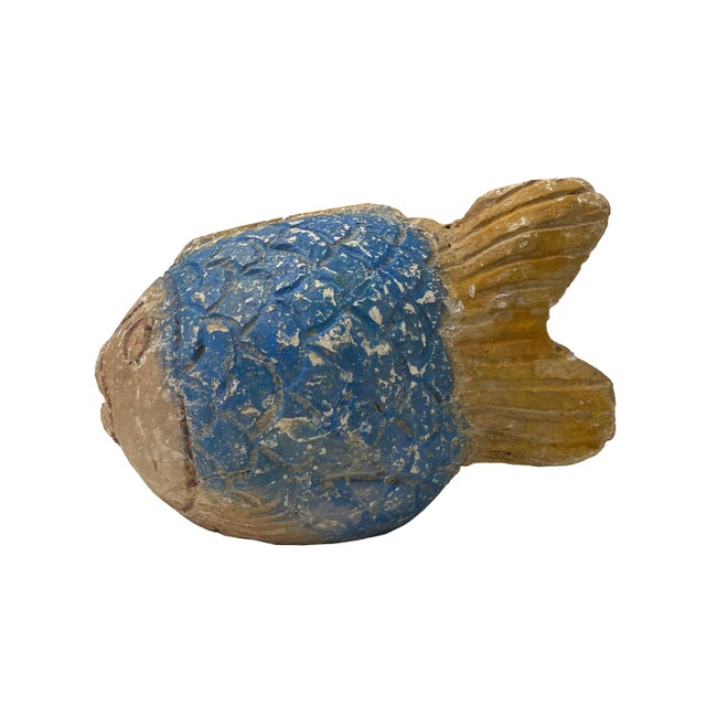 1980s Handcrafted Rustic Solid Raw Wood Abstract Round Body Blow Fish Sculpture For Sale - Image 5 of 6