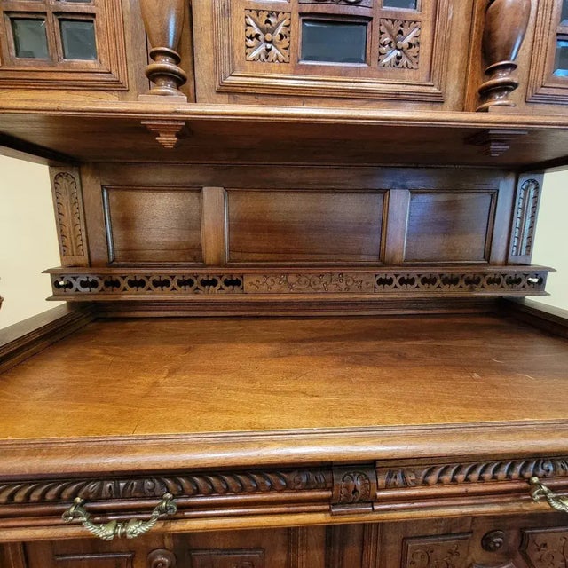 19th Century Belgian Renaissance Revival Carved Walnut Hunting Cupboard, Sideboard Cabinet, Circa 1880 For Sale - Image 9 of 12