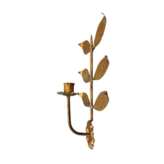 Hollywood Regency Vintage Gilt Tole Espalier / Espaliered Tree / Leaf Sconce / Candle Holder, Manner of Hans Kogl For Sale - Image 3 of 6
