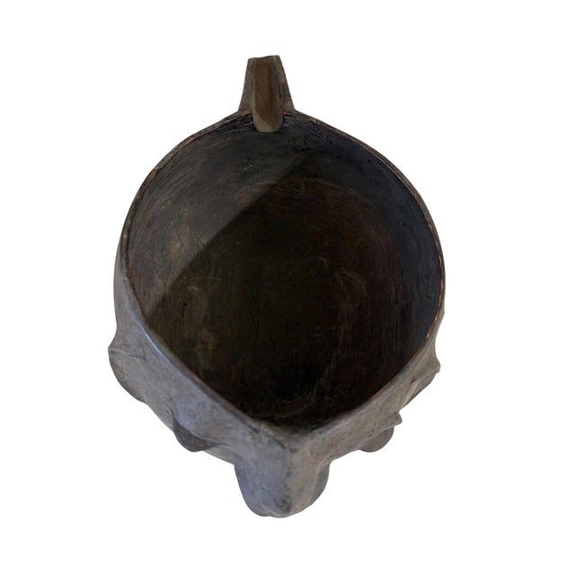 Vintage Lg African Ceremonial Kuba Wooden Cup Figural Head Congo 5.5" H For Sale - Image 4 of 10