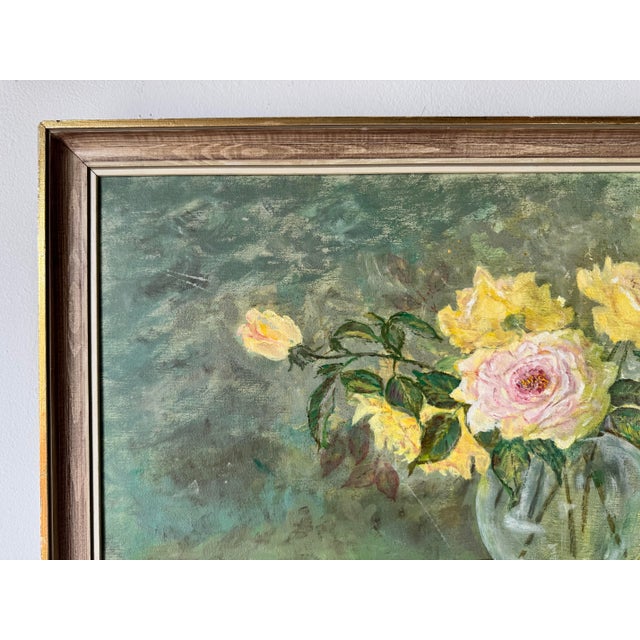 1970's Vintage Sister Still Life W/ Flowers on Vase Oil on Canvas Painting For Sale In Miami - Image 6 of 10