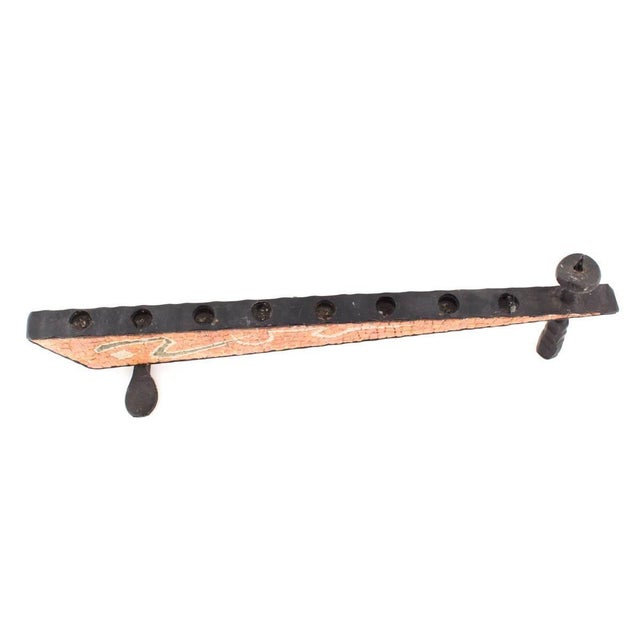 Brutalist David Palombo, Brutalist Hand Forged Iron Mosaic Sculpture Menorah Israeli David Palombo For Sale - Image 3 of 4