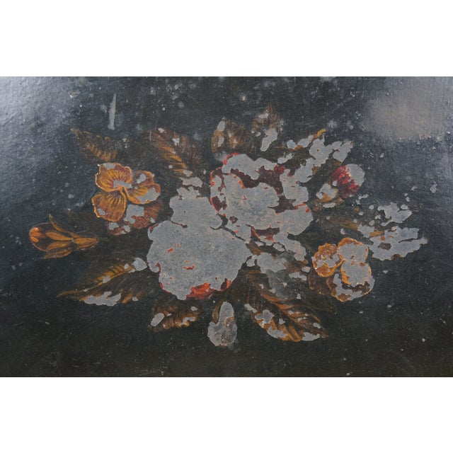 Antique Hand Painted Scaloped Floral Rose Toleware Serving Tray For Sale - Image 9 of 12