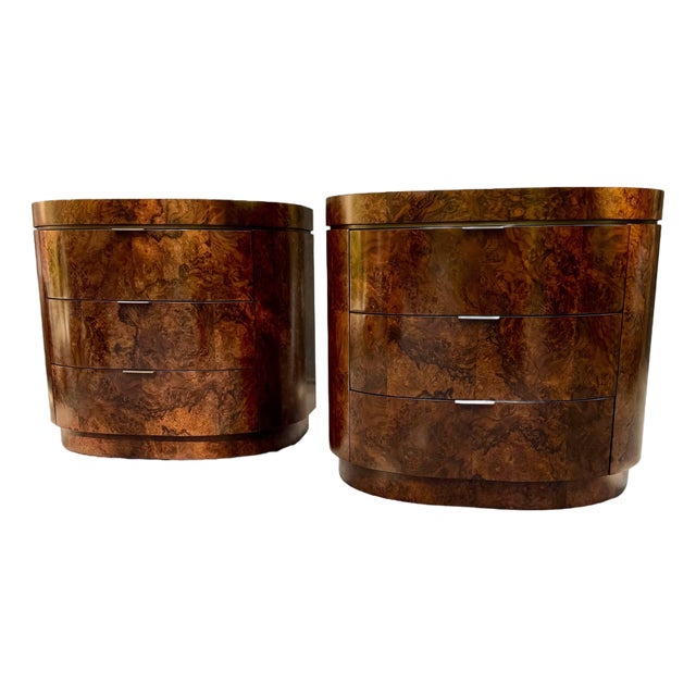 Jonathan Charles Jacques Burl Walnut Demilune Nightstand, Set of 2 For Sale