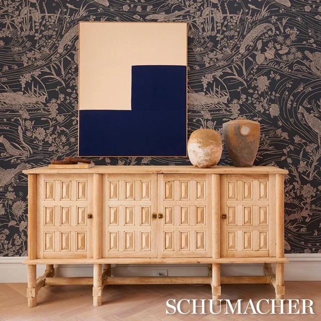 Schumacher Sea Garden Wallpaper in Charcoal - 10 Yards For Sale In New York - Image 6 of 7