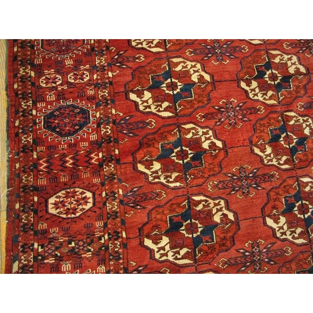1870s Red Tribal Geometric Antique Russian Tekke Turkmen Carpet 7' X 10'6" Knotted Wool Rug For Sale - Image 4 of 12