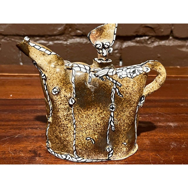 2010s Contemporary Gerry Wallace Studio Art Pottery Slab Built Teapot Figurinal Lid Cerami For Sale - Image 5 of 9