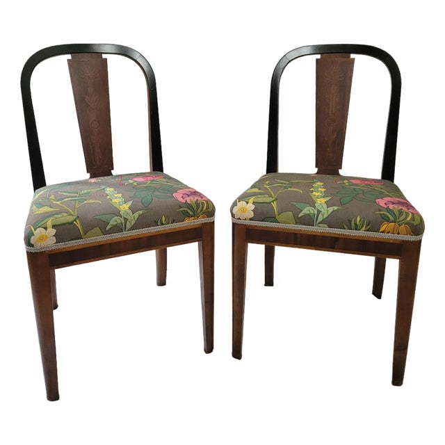 Mid 20th Century Art Deco Swedish Intarsia Chairs- A Pair For Sale