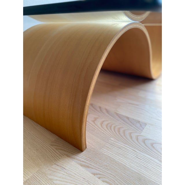 1990s Wave Coffee Table in Beech and Glass by Hjellegjerde, Norway, 1990s For Sale - Image 5 of 16