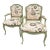 Pair of Custom Crewelwork Fauteuil Chairs in Sage Green, Ochre & Teal A pair of French-style fauteuil chairs finished in...