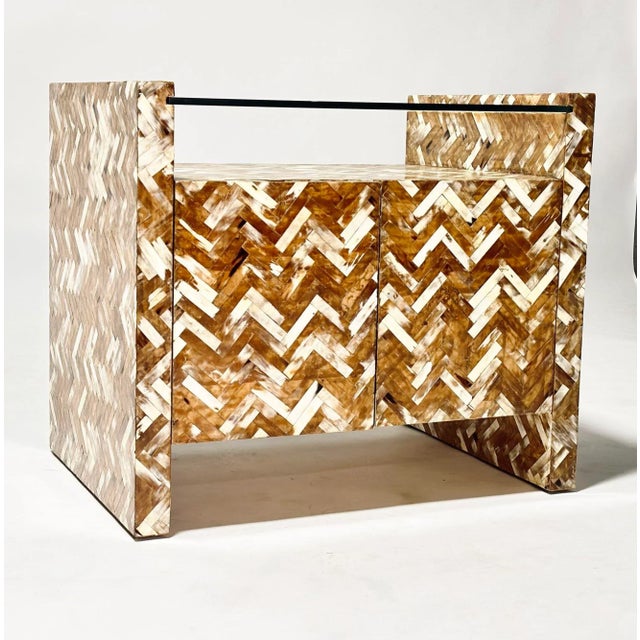 Enrique Garcel Tessellated Horn Side/End Table, 1970. Table has a glass top and has been completely restored.