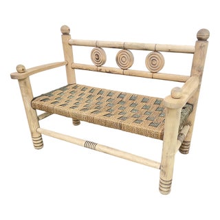 Two-Tone Bench in Woven Rope, 1950s For Sale