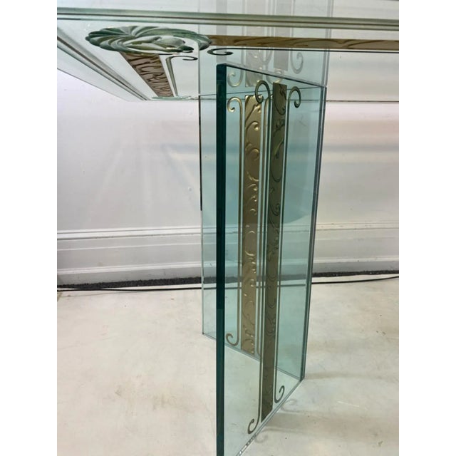 1980s Art Deco Revival Carved & Etched Glass Dining Table in the Manner of Rene Lalique For Sale - Image 5 of 10