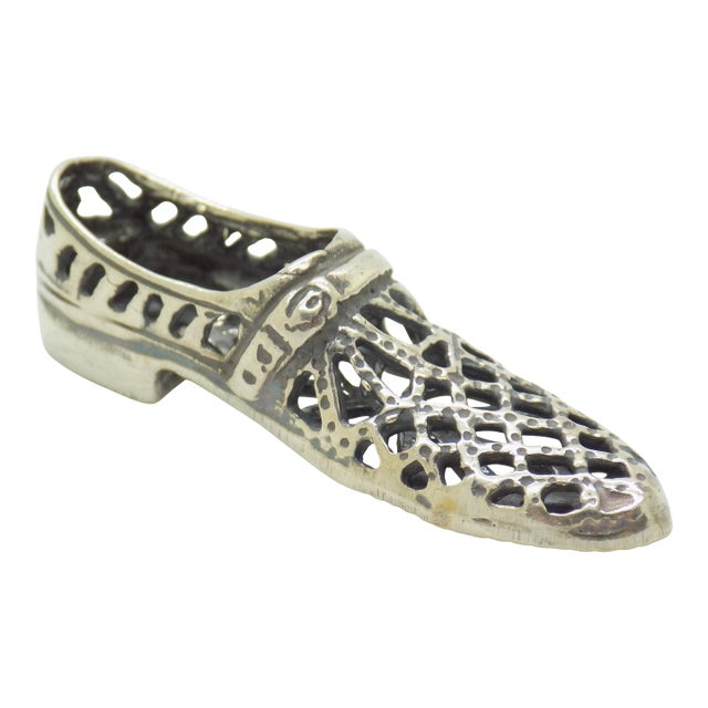 Vintage Italian Handmade Genuine Silver Loafer Shoe Dollhouse Miniature Figurine For Sale