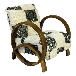 Handmade Moroccan Black and White Checkered Wool Chair For Sale