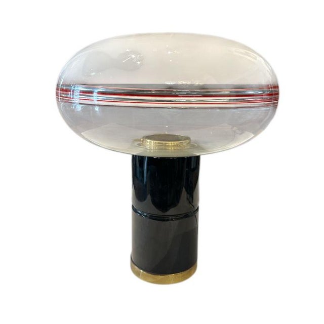 Italian Table Lamp in Murano Glass, Brass and Lacquered Metal, Italy, 1970s For Sale - Image 3 of 3
