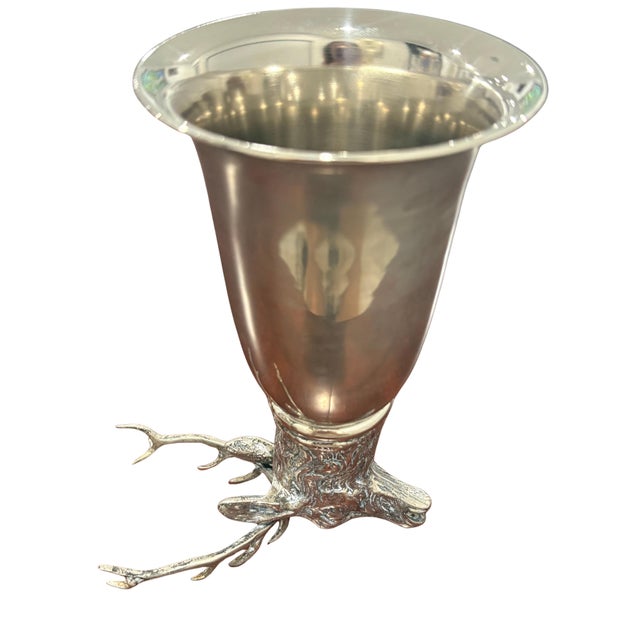 Vintage Gucci figural stirrup cup featuring a sculptural stag head with an impressive spread of branching antlers. Finely...