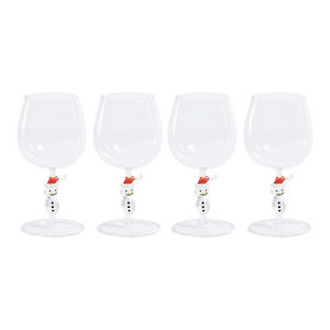 Snowman Sips Wine Glasses, Set of 4