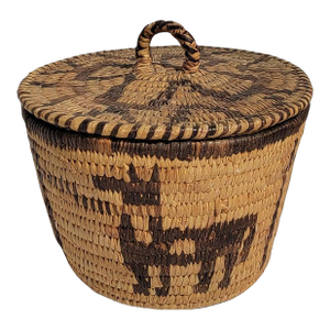 1930s Pictorial Hand Made Hemp Basket