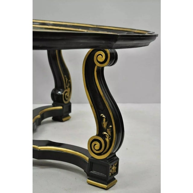 Vintage Italian Hollywood Regency Style Black and Gold Glass Top Coffee Table For Sale - Image 4 of 10