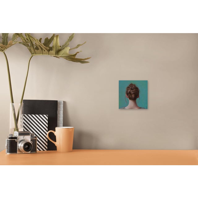 2020s Teal Tranquility by Kelly Birkenruth | Oil on Panel Figure Portrait in Teal For Sale - Image 5 of 7