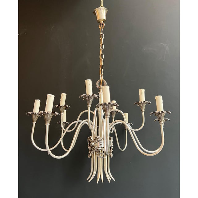 1940s Maison Charles Neoclassical Silver Metal Chandelier For Sale - Image 12 of 12