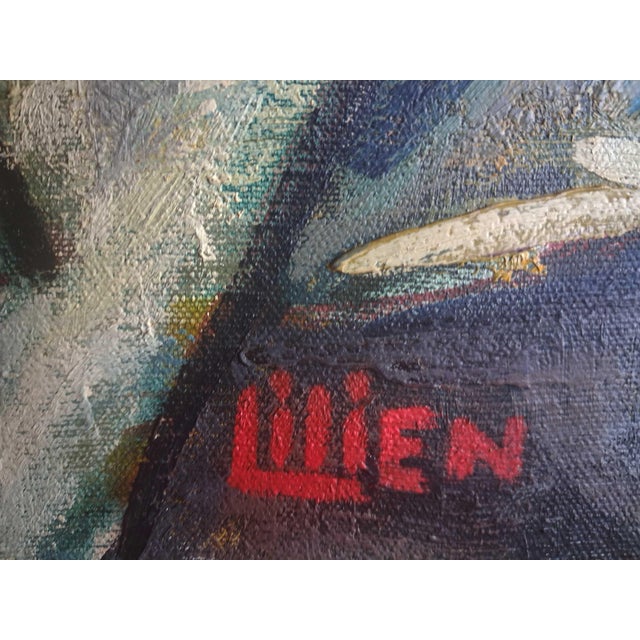 Mid 20th Century Vintage Anita Rose Lilien Expressionist Still Life With Fruit and Wine Bottle For Sale - Image 5 of 6