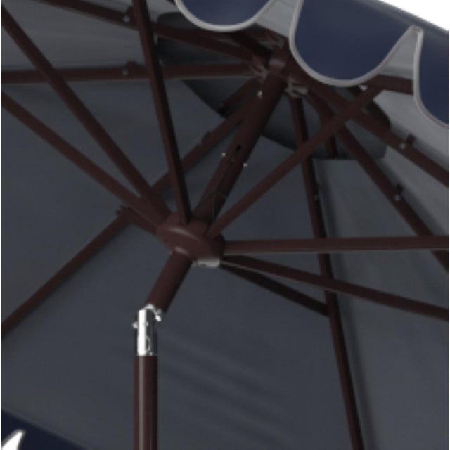 Spritely Home Venice 9Ft Round Double Top Crank Umbrella, Navy With White Trim For Sale - Image 4 of 6