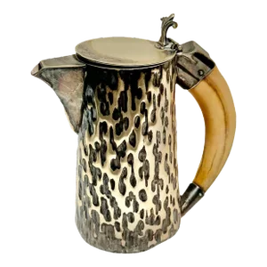 English Horn Handle and Silver Plate Pitcher