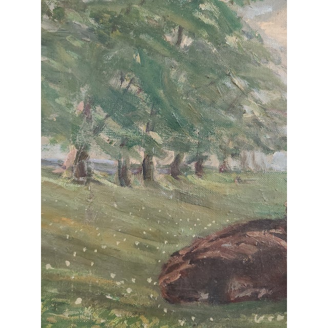 1930s Oil Painting Rural Countryside Landscape With Cow For Sale - Image 4 of 16