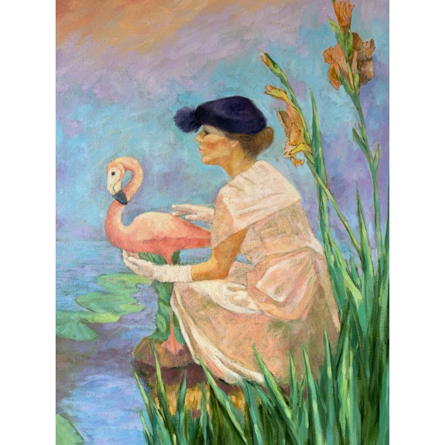 1980s 1980s Carver Figurative Tropical Landscape Oil on Canvas Painting, Framed For Sale - Image 5 of 12