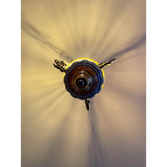 Vintage Brass Cast Pendant With Handblown Glass For Sale - Image 9 of 11