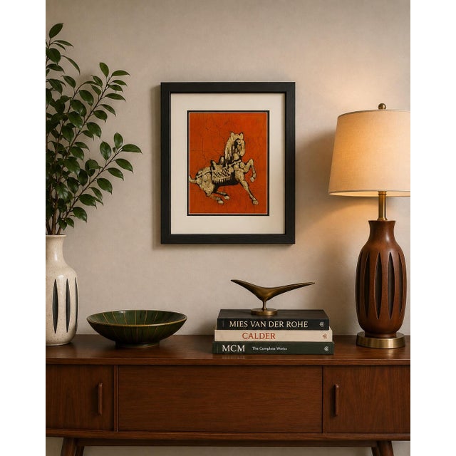 Vintage Mid-Century Batik Tang Horse Textile Art, Newly Framed For Sale In Cincinnati - Image 6 of 6