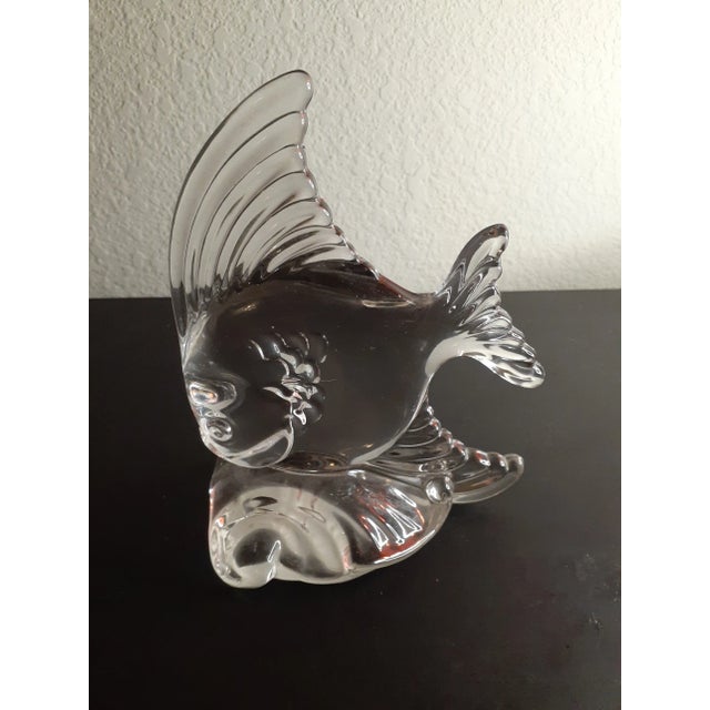 1980s Vintage Clear Art Glass Fish on Pedestal Sculpture For Sale - Image 5 of 12