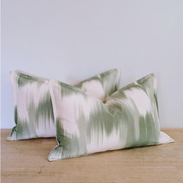 Pierre Frey La Grandiere in Topiaire Green Lumbar Pillows With Mini Flange- Pair For Sale In Greensboro - Image 6 of 6