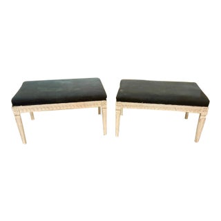 Pair of Swedish Gustavian Painted Benches For Sale