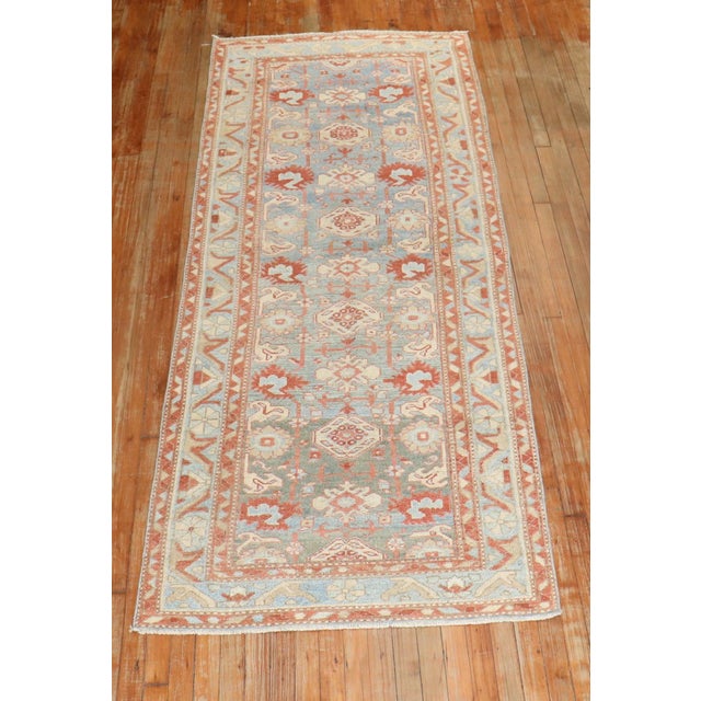 Antique Zabihi Collection Persian Malayer Blue Runner - 3'4" x 8'8" For Sale - Image 4 of 8