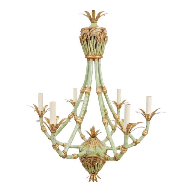 Vintage Palm Beach Regency “The Phillipe” Faux Bamboo Chandelier “- Newly Painted For Sale