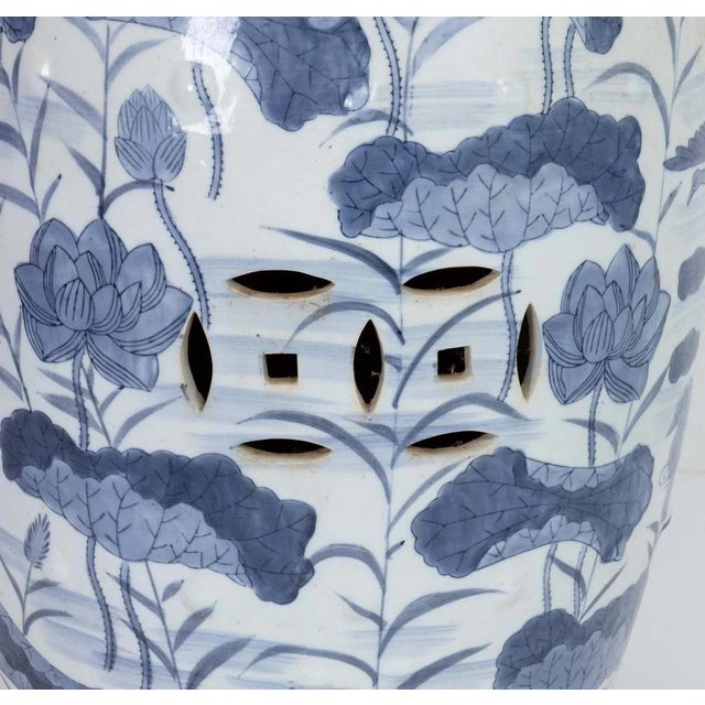 Blue and White Painted Ceramic Garden Stool For Sale In New York - Image 6 of 11