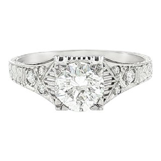 Repurposed 14k White Gold 1.05 Carat Old European Cut Deco Style Ring, Size 7.75 For Sale