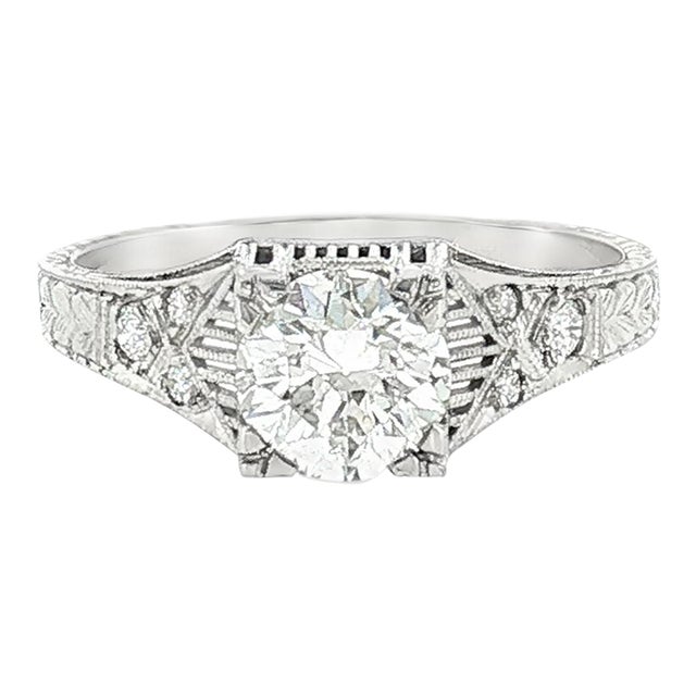 Repurposed 14k White Gold 1.05 Carat Old European Cut Deco Style Ring, Size 7.75 For Sale