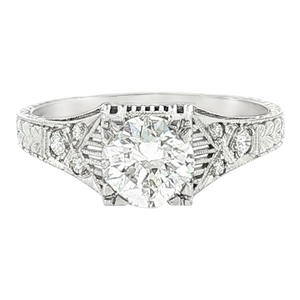 Repurposed 14k White Gold 1.05 Carat Old European Cut Deco Style Ring, Size 7.75