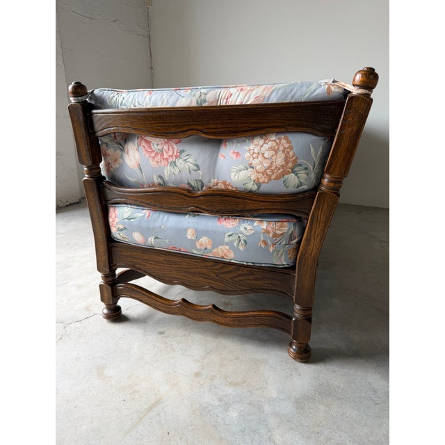 1970s Vintage French Provincial Style Carved Oak Ladder-Back Sofa With Shell Details For Sale - Image 12 of 13