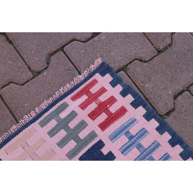 1970s Geometric Design Kilim Rug With Natural Dyes For Sale - Image 4 of 10