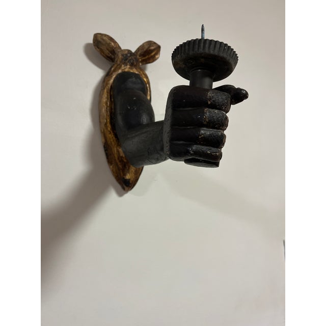 Antique Hand Carved Wooden Powerful Fists Wall Candle Sconces Salvaged Architecture For Sale - Image 13 of 18