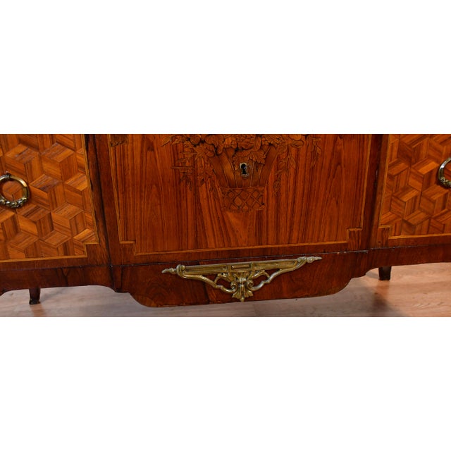 1890 Antique French Louis XV Marquetry Inlay Marble Top Dresser Chest of Drawers For Sale - Image 9 of 18